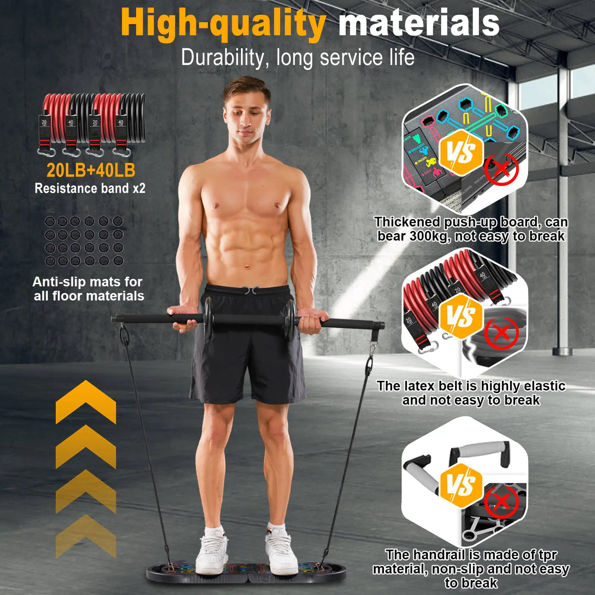 HOTWAVE Professional Push-Up Board for Strength Training - Versatile Home Workout Station with Non-Slip Handles for Chest, Shoulders, Back & Triceps