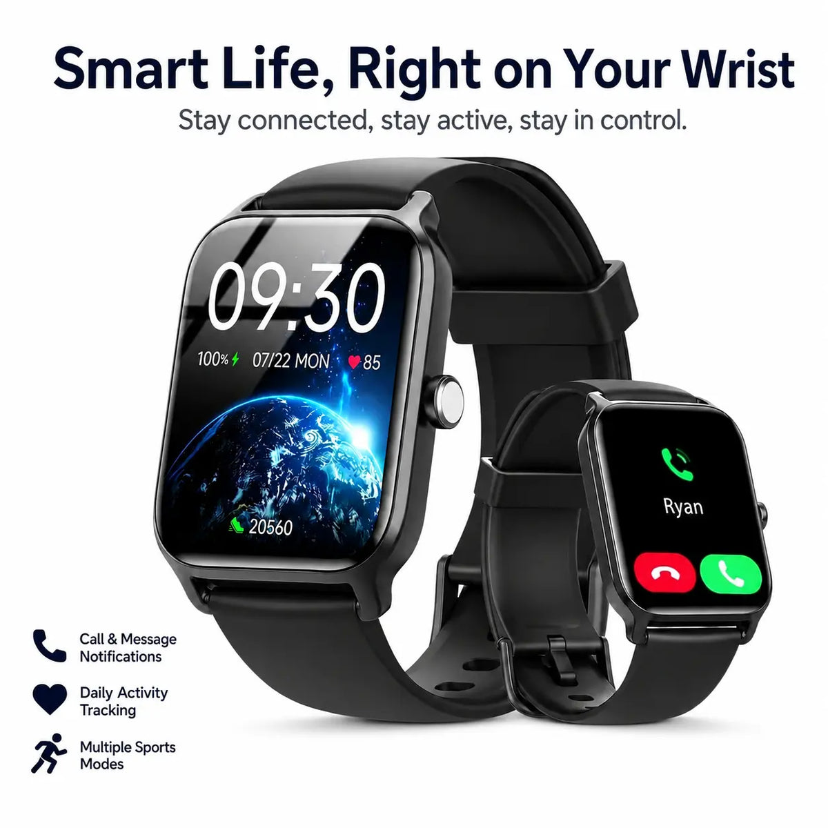 Premium Touch Screen Smart Watch for Men and Women with Message Notifications, Step Tracking, Alarm, Timer, Music Control, Comfortable Strap, Compatible with iOS and Android Smartphones - Ideal Back to School Gift