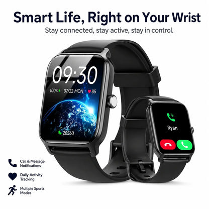 Premium Touch Screen Smart Watch for Men and Women with Message Notifications, Step Tracking, Alarm, Timer, Music Control, Comfortable Strap, Compatible with iOS and Android Smartphones - Ideal Back to School Gift