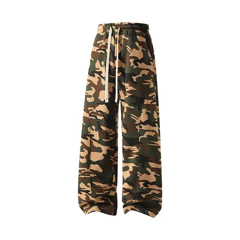 Men's Solid-Color Drawstring Pants with Curved Blade Design - Comfortable and Versatile Trousers for All Seasons and Everyday Layering in Beige.