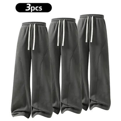 Men's Solid-Color Drawstring Pants with Curved Blade Design - Comfortable and Versatile Trousers for All Seasons and Everyday Layering in Beige.