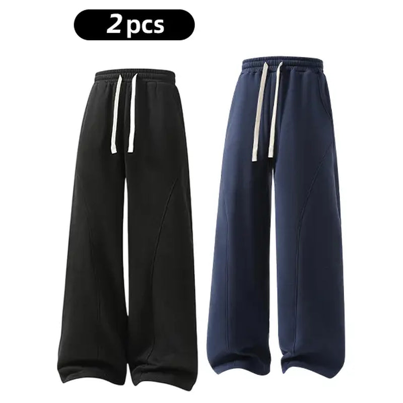 Men's Solid-Color Drawstring Pants with Curved Blade Design - Comfortable and Versatile Trousers for All Seasons and Everyday Layering in Beige.