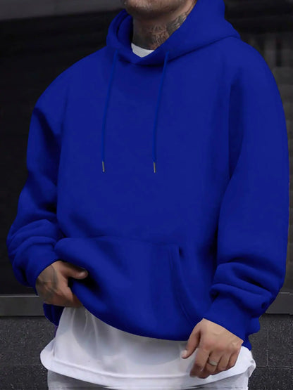 Men's Solid Pocket Drawstring French Hoodie - Regular Fit Casual Long Sleeve Sweatshirt for Fall and Winter Daily Wear