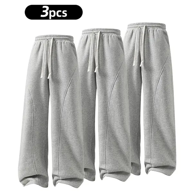 Men's Solid-Color Drawstring Pants with Curved Blade Design - Comfortable and Versatile Trousers for All Seasons and Everyday Layering in Beige.