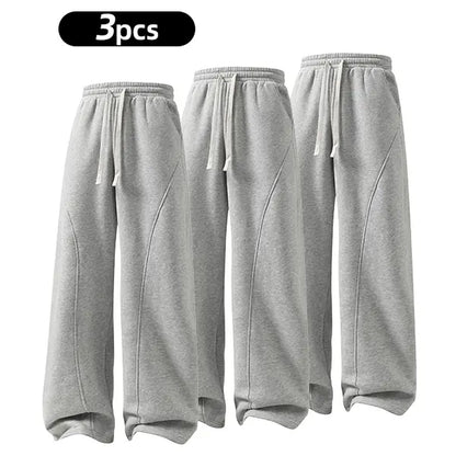 Men's Solid-Color Drawstring Pants with Curved Blade Design - Comfortable and Versatile Trousers for All Seasons and Everyday Layering in Beige.