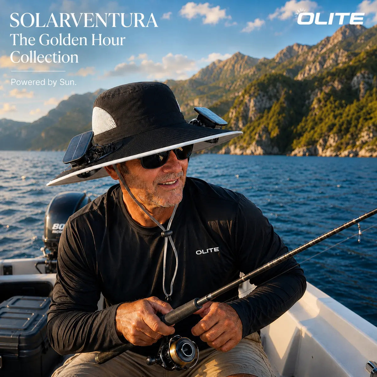Solar-Powered Outdoor Cooling Hat with Integrated Fan — Water-Resistant Sun Protection Bucket Hat for Sporting Events | Dual-Power Rechargeable | Lightweight Unisex Design