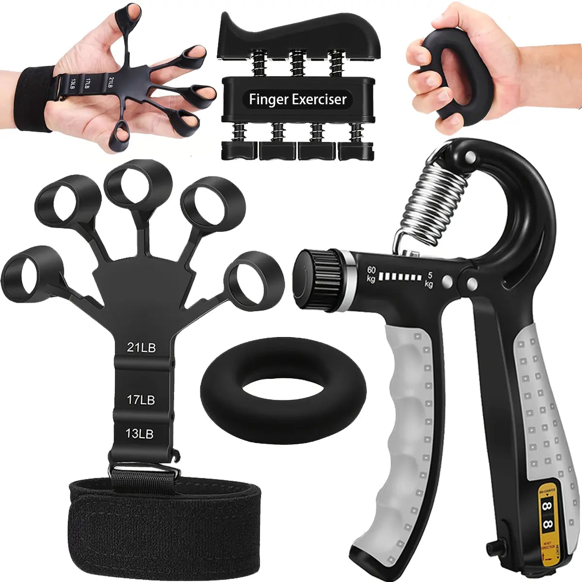 Unisex Adjustable Resistance Variable Wave Shape Rubber Pro Grip Trainer Set - 4-Pack (10-130 Lbs) for Strength Training, Forearm Development, and Carpal Tunnel Relief