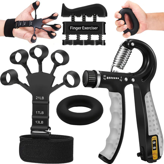Unisex Adjustable Resistance Variable Wave Shape Rubber Pro Grip Trainer Set - 4-Pack (10-130 Lbs) for Strength Training, Forearm Development, and Carpal Tunnel Relief