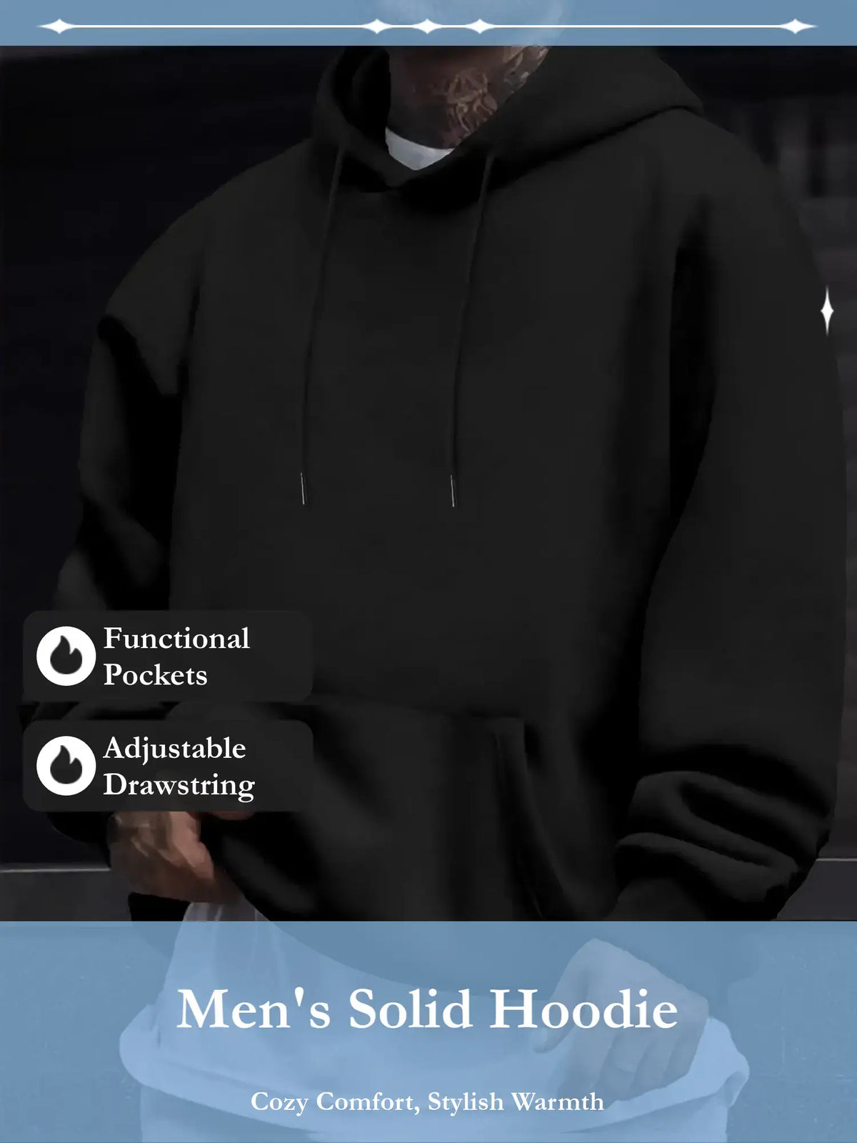 Men's Solid Pocket Drawstring French Hoodie - Regular Fit Casual Long Sleeve Sweatshirt for Fall and Winter Daily Wear