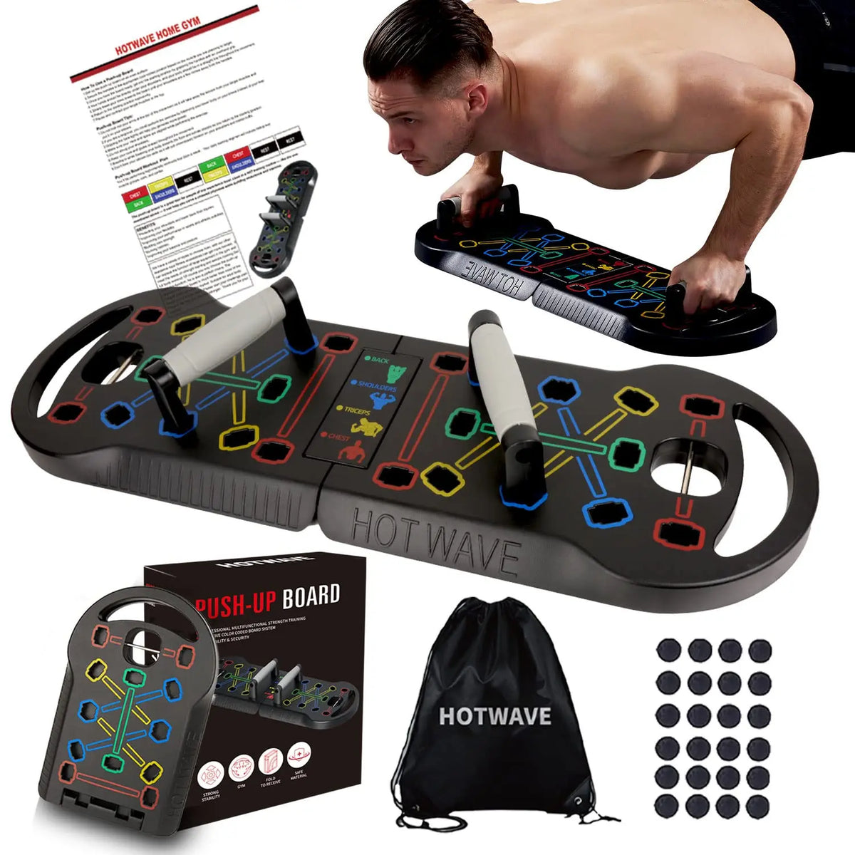 HOTWAVE Professional Push-Up Board for Strength Training - Versatile Home Workout Station with Non-Slip Handles for Chest, Shoulders, Back & Triceps