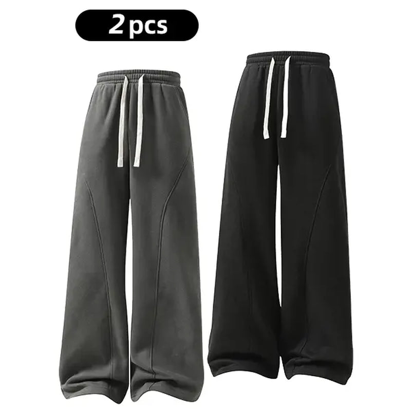 Men's Solid-Color Drawstring Pants with Curved Blade Design - Comfortable and Versatile Trousers for All Seasons and Everyday Layering in Beige.
