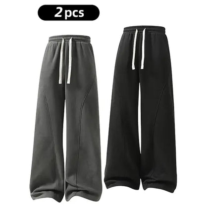 Men's Solid-Color Drawstring Pants with Curved Blade Design - Comfortable and Versatile Trousers for All Seasons and Everyday Layering in Beige.