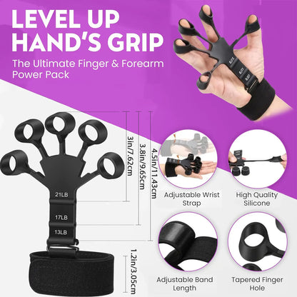Unisex Adjustable Resistance Variable Wave Shape Rubber Pro Grip Trainer Set - 4-Pack (10-130 Lbs) for Strength Training, Forearm Development, and Carpal Tunnel Relief