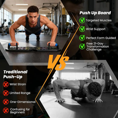 28-Hole Enhanced Push-Up Board Fitness Kit - Versatile Foldable Home Workout Equipment with Push-Up Bars and Resistance Bands for Comprehensive Upper Body Training, Ideal for Home, Gym, and Travel