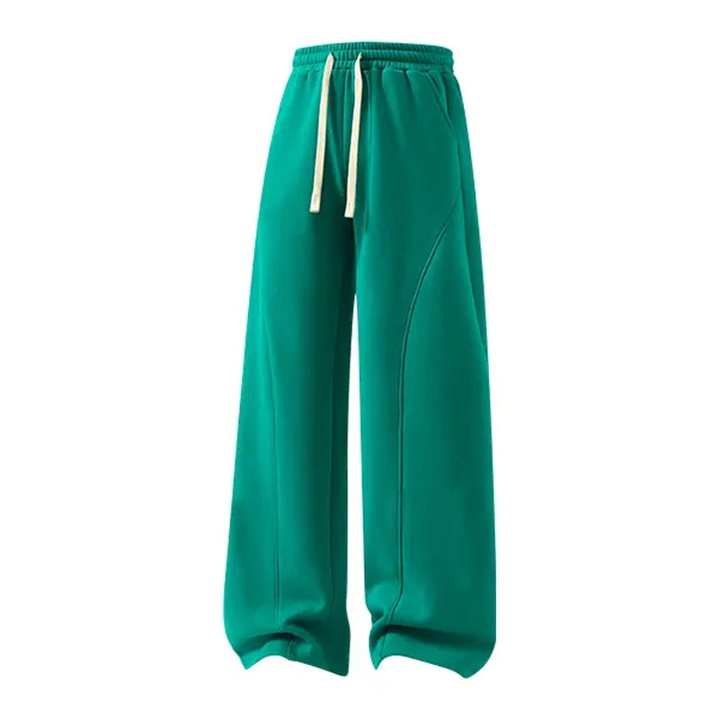 Men's Solid-Color Drawstring Pants with Curved Blade Design - Comfortable and Versatile Trousers for All Seasons and Everyday Layering in Beige.