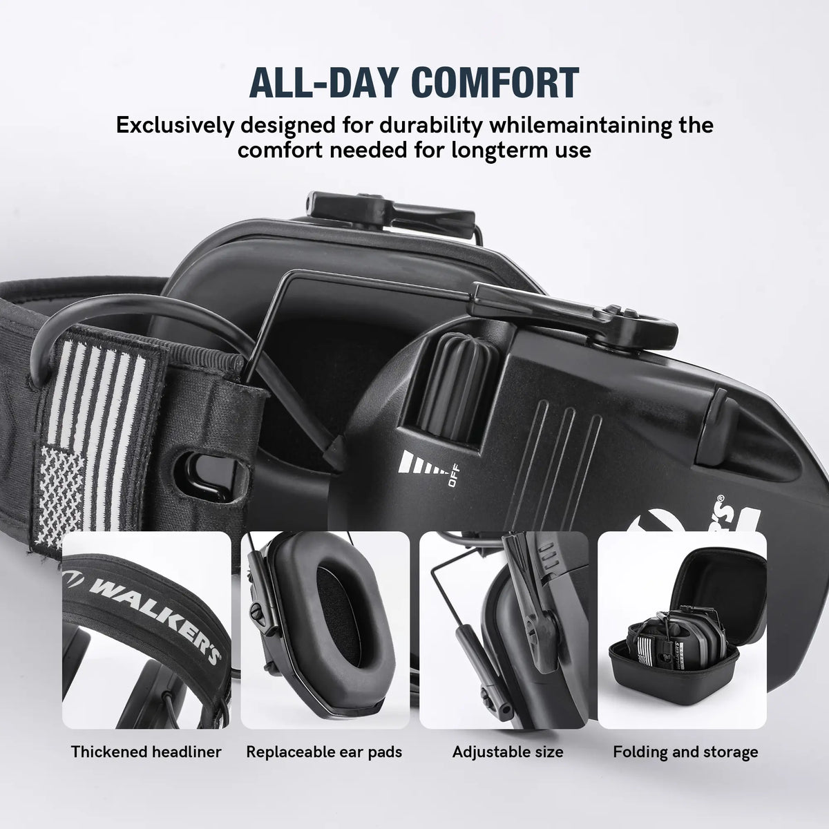 W1-Y Tactical Noise Reduction Earmuffs with Adjustable Headband and Sound Pickup for Hearing Protection in Competitive Shooting, Hunting, and Work Environments
