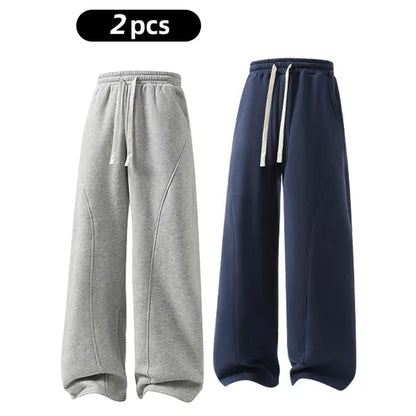 Men's Solid-Color Drawstring Pants with Curved Blade Design - Comfortable and Versatile Trousers for All Seasons and Everyday Layering in Beige.