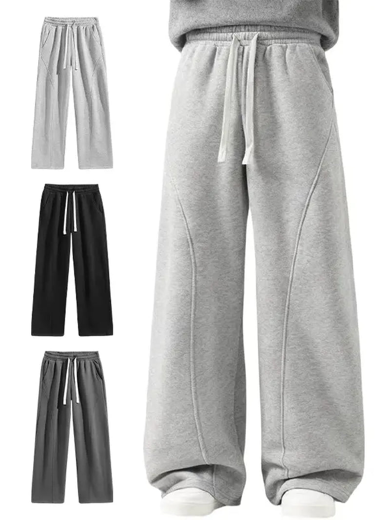 Men's Solid-Color Drawstring Pants with Curved Blade Design - Comfortable and Versatile Trousers for All Seasons and Everyday Layering in Beige.