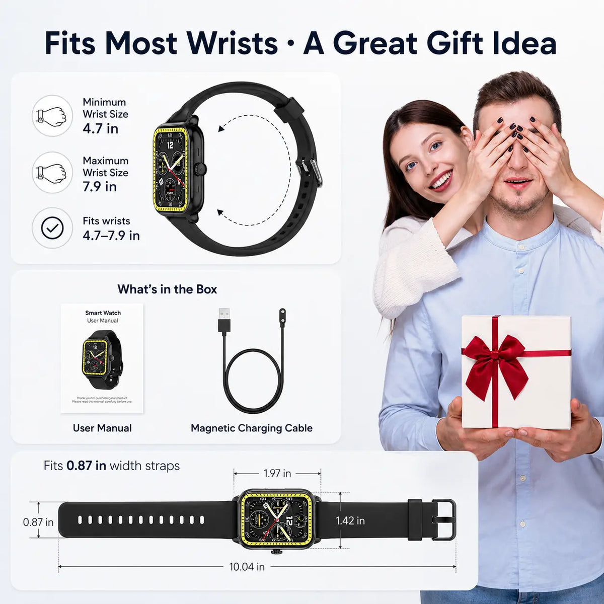 Premium Touch Screen Smart Watch for Men and Women with Message Notifications, Step Tracking, Alarm, Timer, Music Control, Comfortable Strap, Compatible with iOS and Android Smartphones - Ideal Back to School Gift