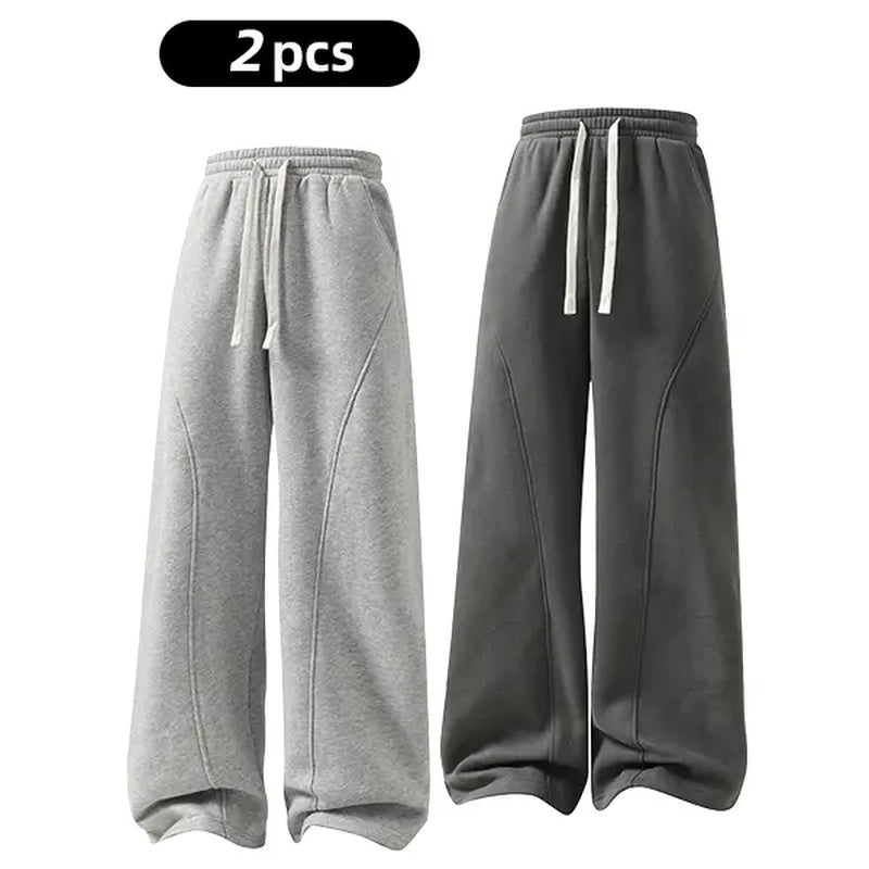 Men's Solid-Color Drawstring Pants with Curved Blade Design - Comfortable and Versatile Trousers for All Seasons and Everyday Layering in Beige.