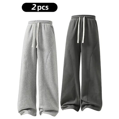 Men's Solid-Color Drawstring Pants with Curved Blade Design - Comfortable and Versatile Trousers for All Seasons and Everyday Layering in Beige.